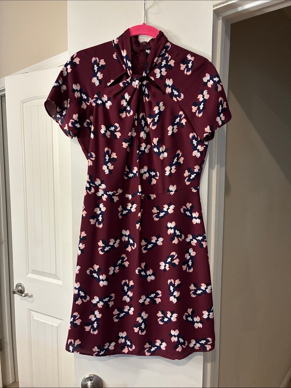 Banana Republic Burgundy Floral Tie-Neck Dress